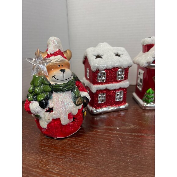 Vintage Ceramic Christmas Village Set With Santa & Bear D4 - Picture 2 of 7